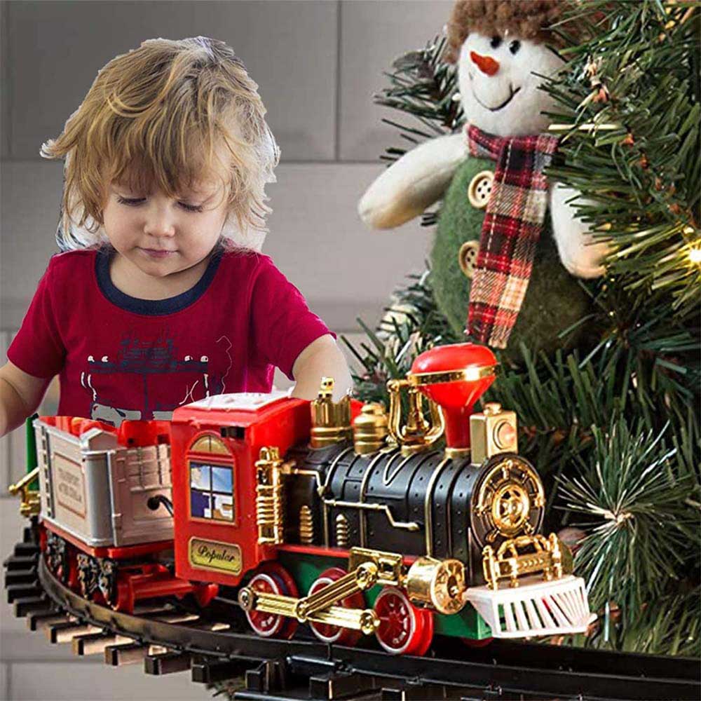 suspended christmas tree train