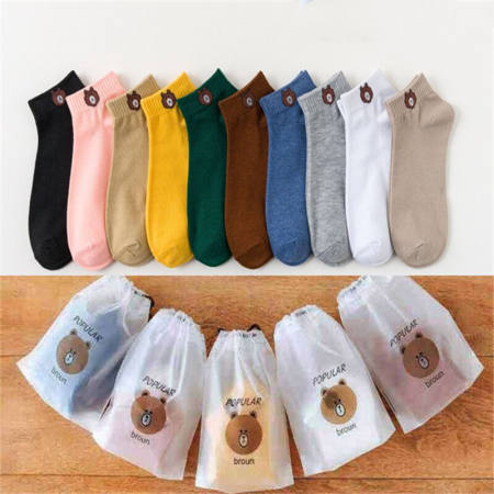 Korean Bear Ankle Socks - 10 Pairs for Women and Men
