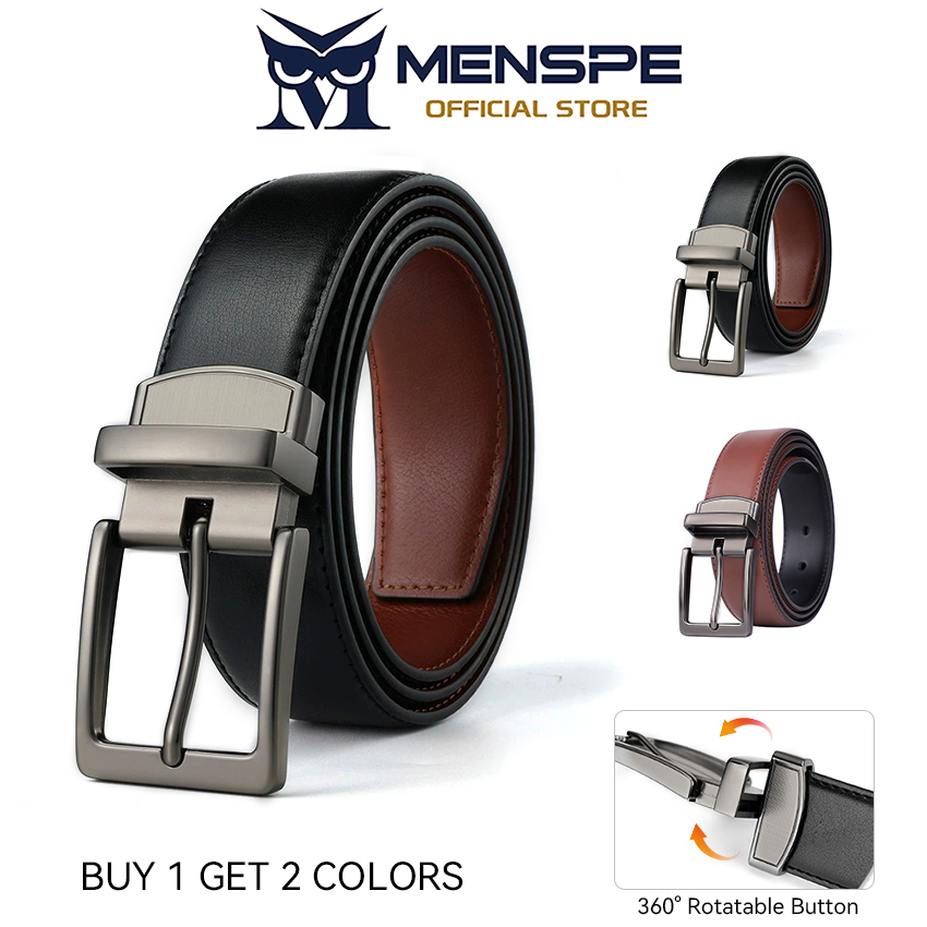 MENSPE Belt Outdoor Simple Belt Pin Buckle Belt Rotating Buckle Second-layer Cowhide Waistband Double-Sided Two-Color Belt Youth Jeans Suit Pants Belt Simple Nice Waistband ราคา 155 บาท*ส่งฟรี