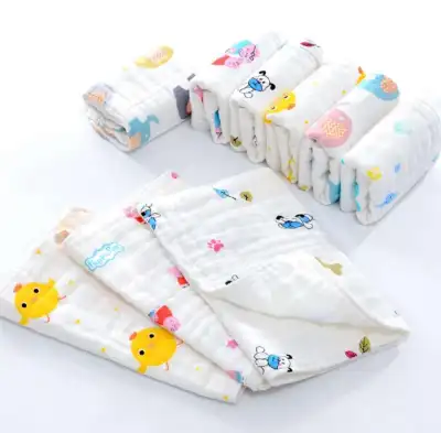 TKB 3pcs Pure Soft 6-layer Muslin Gauze Baby Burp Lampin Toddler Kids Hand Back Cotton Towel Random Designs (10)