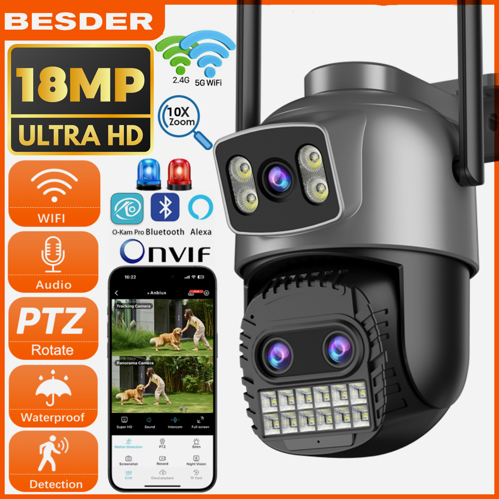 BESDER CCTV Camera 15MP PTZ Wifi IP Camera With Lens Screens