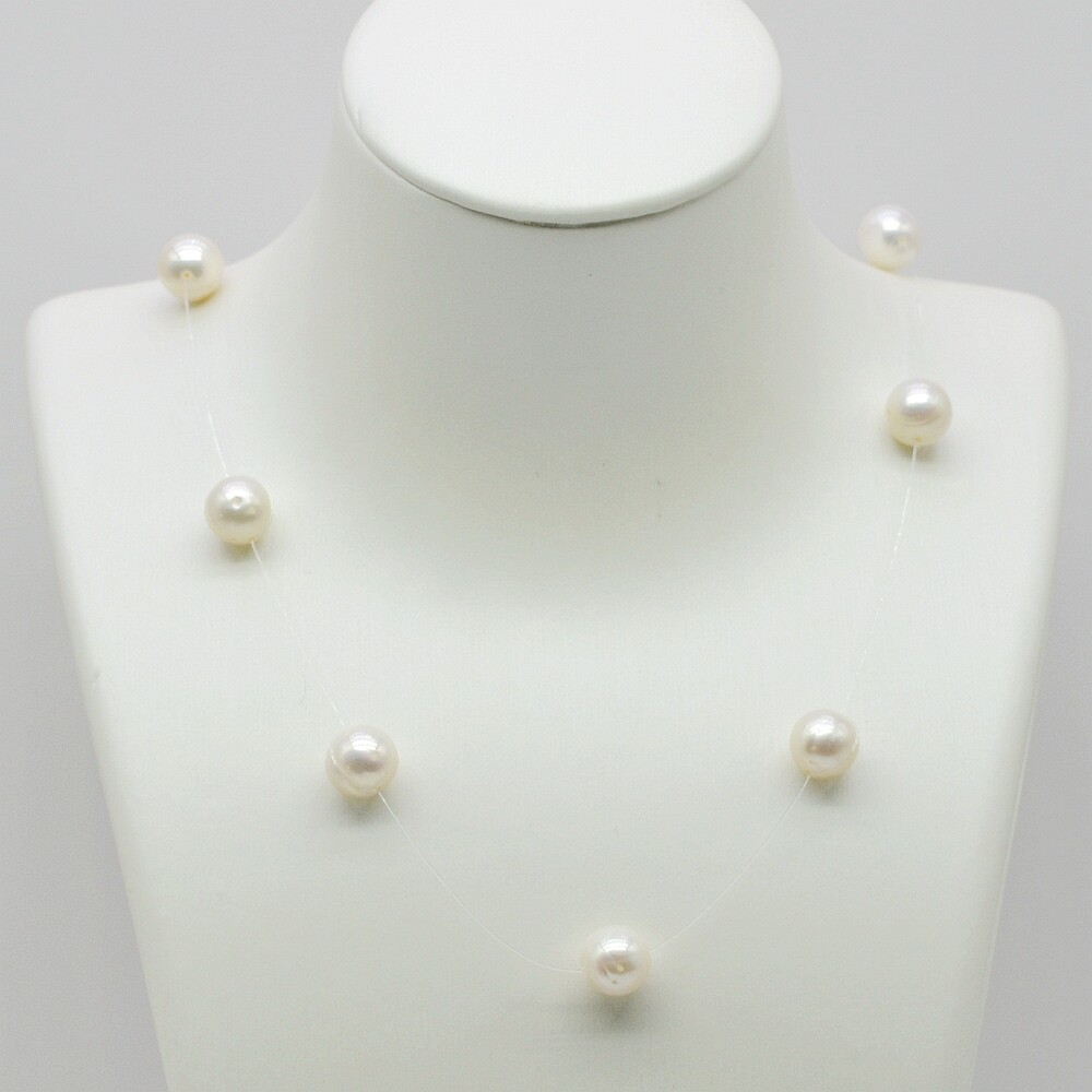 Pearl Necklace Round Natural Freshwater Pearls Fishing Line