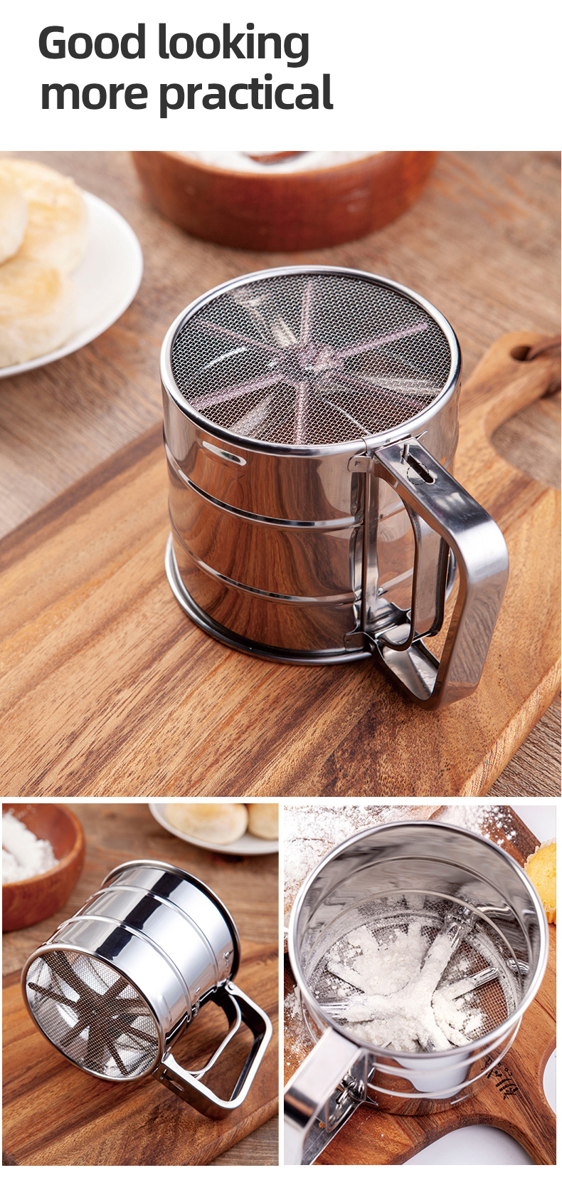 新作入荷!! Double Mesh Stainless Steel Baking Sifter with Comfortable Handle  3-Cup, Red 並行輸入品 gts.com.pe