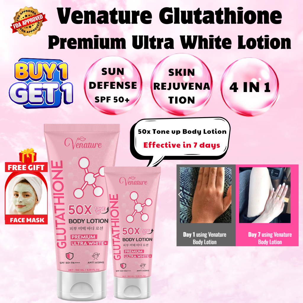 venature glutathione lotion Glutathione 50x Tone Up Body Lotion Venature Sun Defense SPF 50++  Rejuvenate Whiten Moisturize Skin Care 4 In 1 main image 0
