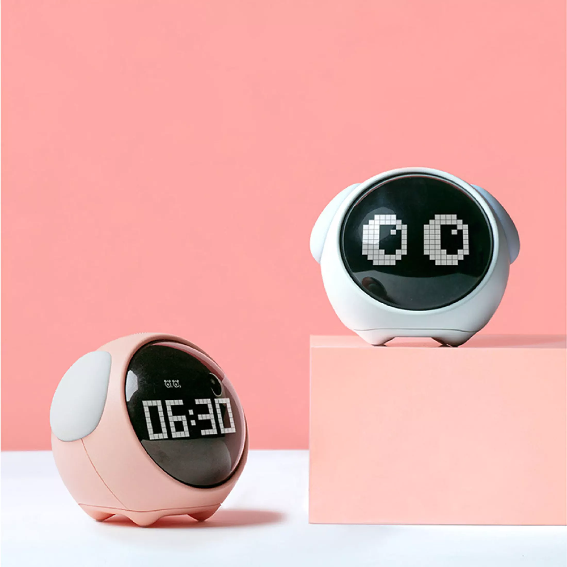 cute alarm clock white & pink