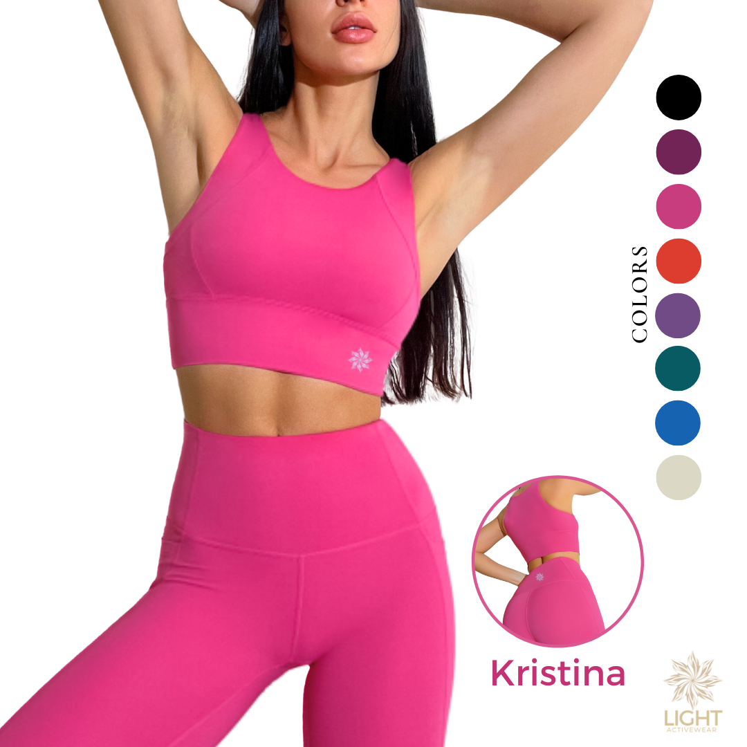Pink Athletic Yoga Set For Women Sports Bra And Leggings Set With