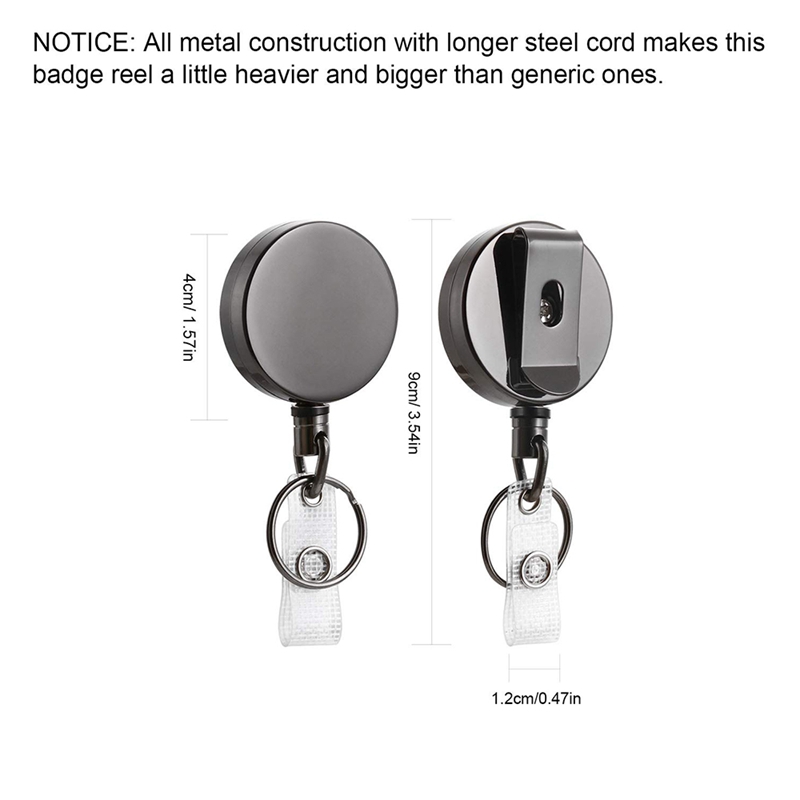2 Pack Heavy Duty Retractable Badge Holder Reel,Metal ID Badge Holder with  Belt Clip Key Ring for Name Card Keychain