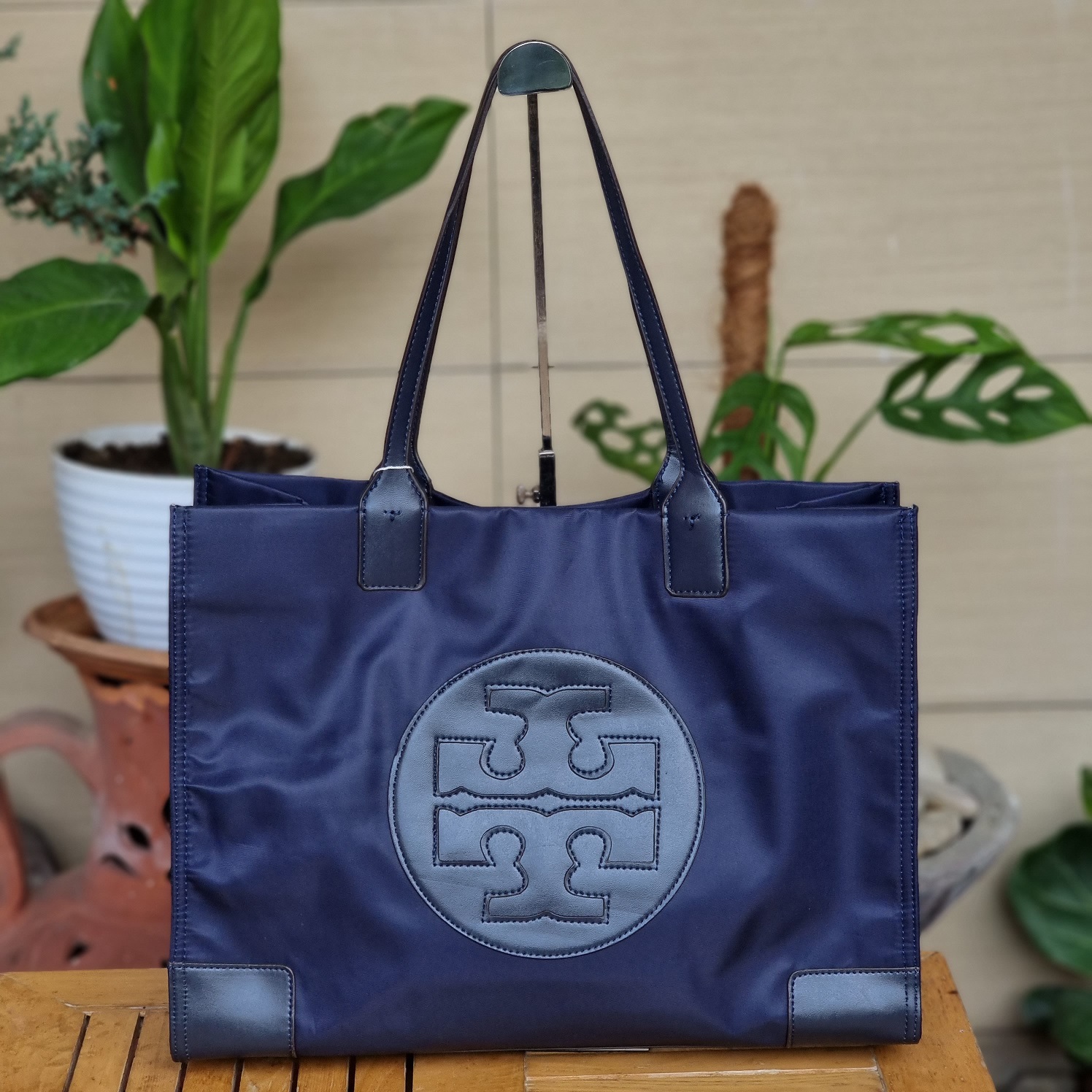 tory burch ella tote navy blue