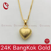 LSjewelry 24K Bangkok Gold Heart Necklace for Women