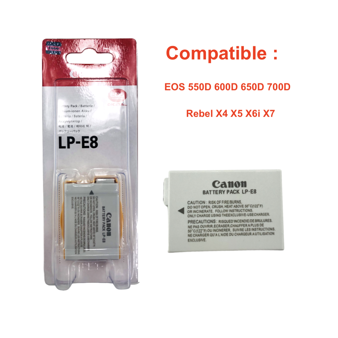 Batteria Litio Ricaricabile Per Canon LP-E8 - 7,4V 1800mAh, Compatibile Con EOS 700D, 650D, 600D, 550D