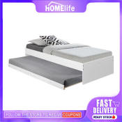 Homelife Practical Single Bed Frame Bunk Bed Side with Pull-Out Bed Or 2 Storage Drawers Furniture Bedroom Bed Frame