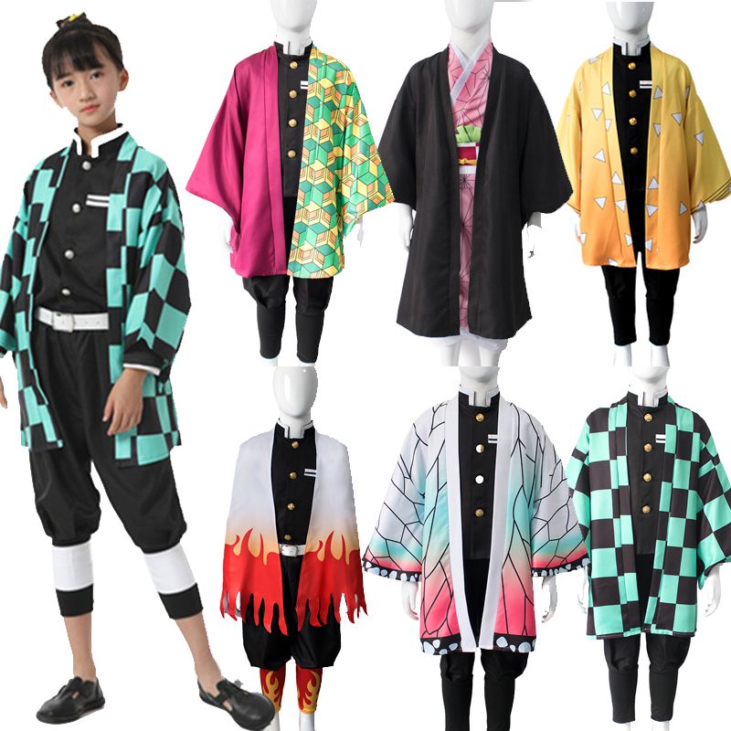 Demon Slayer Costume Full Set Kimetsu No Yaiba Cosplay Tanjirou Agatsuma Zenitsu Kochou Shinobu Kamado Nezuko Kid Adult Pretend Play Halloween Costume