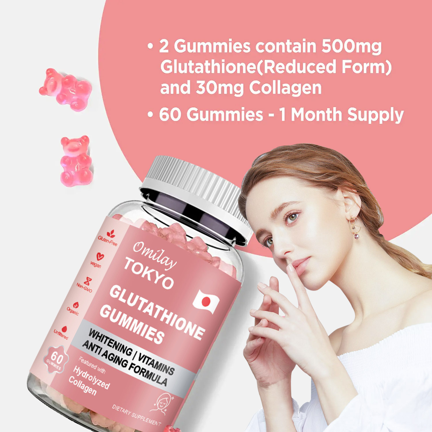 omilay tokyo glutathione gummies Omilay TOKYO Glutathione Gummies Anti Aging Whitening Skin Collagen  Vitamins Boost Energy and Immunity Apple Flavor Skin Revitalizing  Anti-Aging Superfood Supplement - Lazada