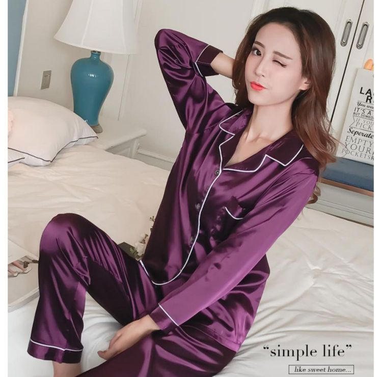 Silk Pajama Terno Long Pants Sleepwear Set Korean Home Wear Lounge Wear  Women Lingerie Clothing