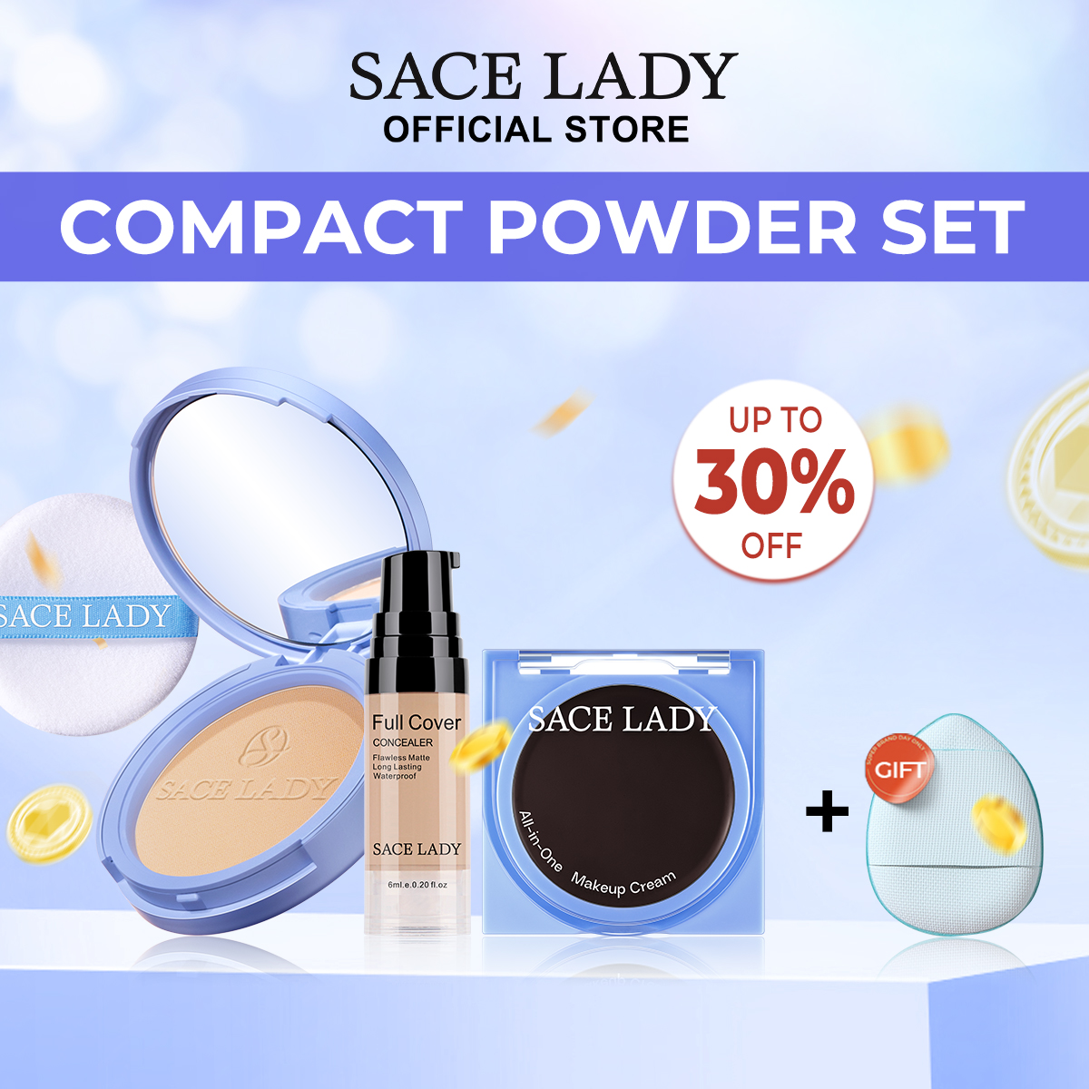 Discount on SACE LADY  shoes - SKU: SACE LADY Waterproof Compact Powder+Long Lasting Concealer+Natural Pigmented Blush Cream Multi Face 
