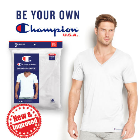 3 pcs Champion U.S.A Mens V-Neck White T-Shirts