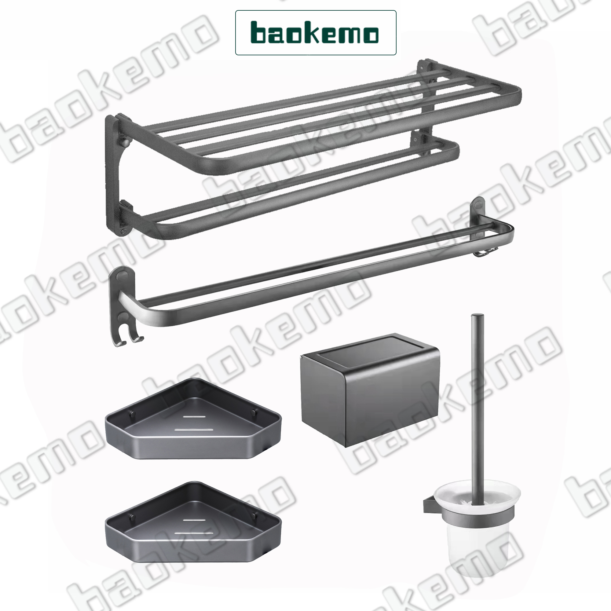 baokemo อลูมิเนียมมัลติฟังก์ชั่ผ้าขนหนูแร็คผ้าขนหนูคู่บาร์ติดผนังห้องน้ําแปรงห้องน้ํากล่องทิชชู่อุปกรณ์ห้องน้ํา ราคา 950 บาท*ส่งฟรี