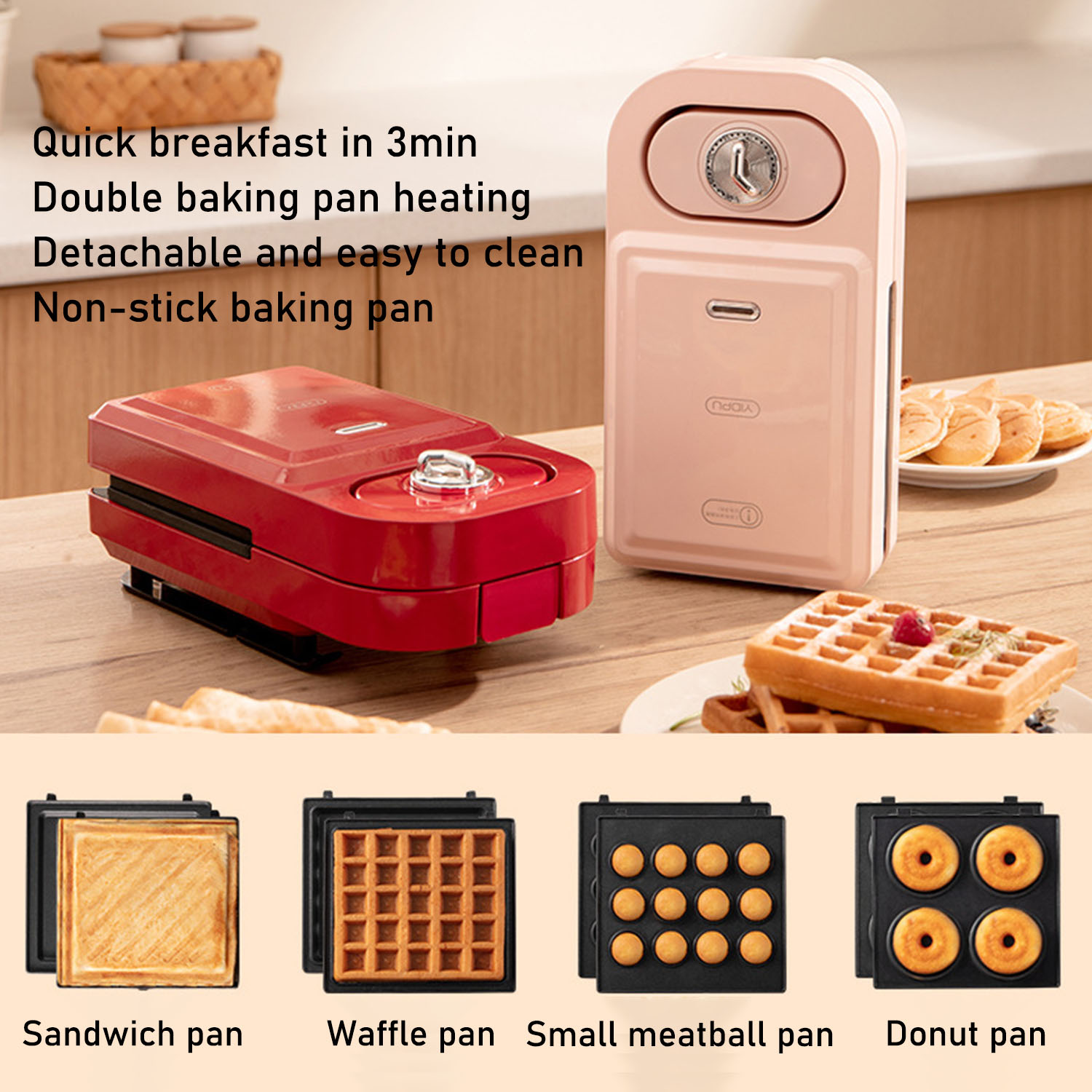 1pc Waffle Maker With Mini Griddle, 4-inch Single Waffle, Pancake Maker,  Muffin And Sandwich Breakfast Machine, Easy To Clean, Non-stick Surface