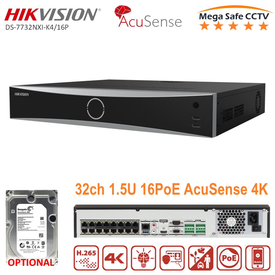 HIKVISION DS-7732NXI-K4/16P 32CH 16PoE NVR SATA interface