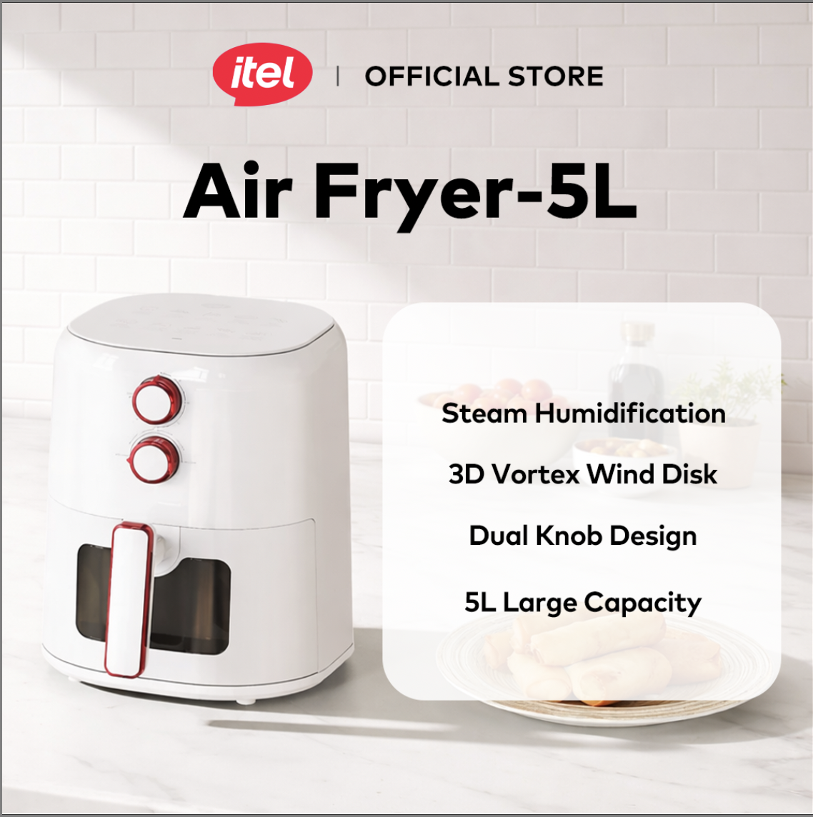 itel Air Fryer Non-Stick 5L Multi Functional Oil-Free 1500W 3D Cyclone Air IAF-001