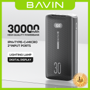 BAVIN Dual Side Flashlight Powerbank - 30000mAh, Digital Display
