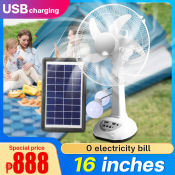 12 inch Rechargeable Solar Electric Fan with LED Lights