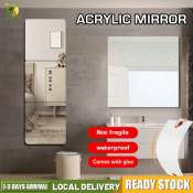 6Pcs/Set Bathroom Mirror Decorative Wall Self Adhesive 20cmx20cm Mirror Sticker Wall Glass Home Decor HD Square Glass Mirror Full-length Mirror Wall Bedroom Living Room Self Adhesive Diy Mirror Stitching Mirror