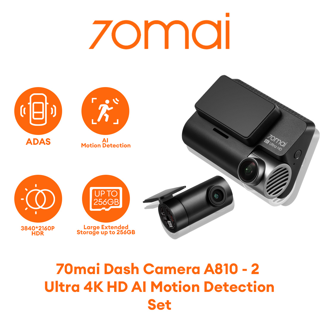 70mai Dash Camera A810-2 Ultra 4K HD | AI Motion Detection | Set