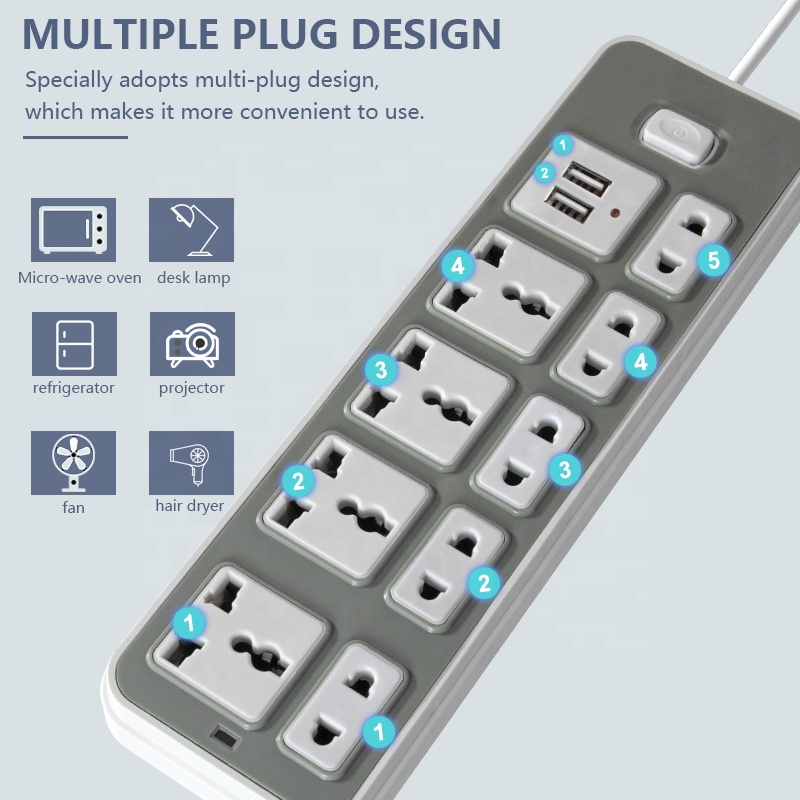 10Outlet with 2USB Extension Cord Socket Hot Sell 2.6m Universal Socket