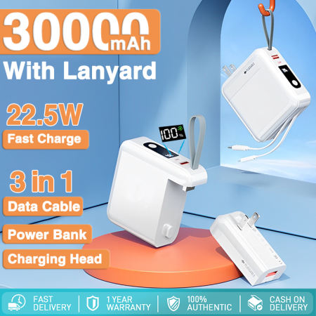 Fast Charging 3-in-1 Power Bank 30000mAh with Detachable Head