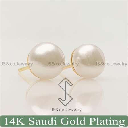 JS&CO jewelry 14K Saudi Gold Plated Pearl Stud Earrings E139