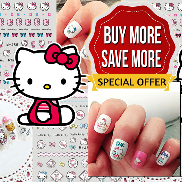 Hello Kitty Nail Art Designs For Kids !! * Apply DIY 3D Stickers * 