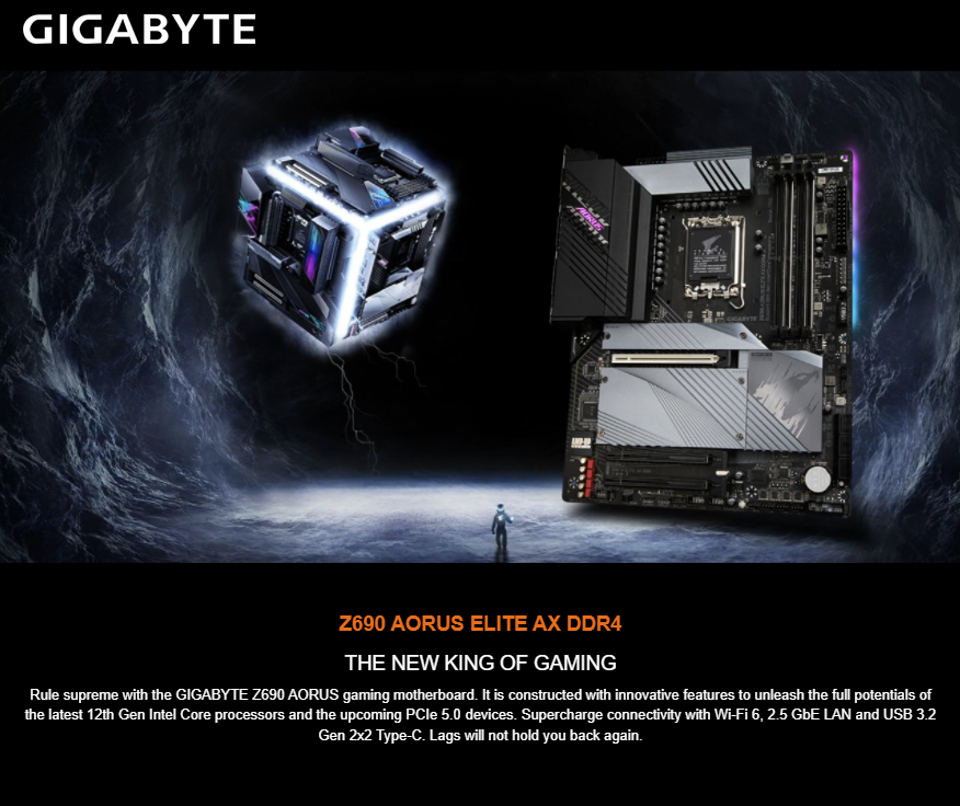 GIGABYTE Z690 AORUS ELITE AX DDR4 LGA 1700 Intel Z690 ATX Motherboard with DDR4, Quad M.2, PCIe 5.0, USB 3.2 Gen2X2 Type-C, WiFi 6, 2.5GbE LAN
