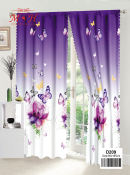 Elegant Lilac Gradient Butterfly Curtains, 85x185cm, Semi-Cotton Material