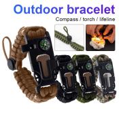 Outdoor Survival Bracelet with Compass, Whistle, Flint Fire Starter