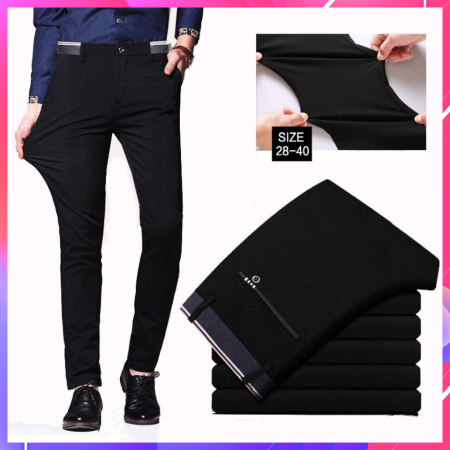 Black Slim Fit Stretchable Formal Pants for Men by 