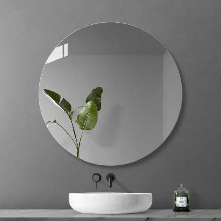 Acrylic Round Bathroom Wall Mirror with Organizer, Stick-On Mirror