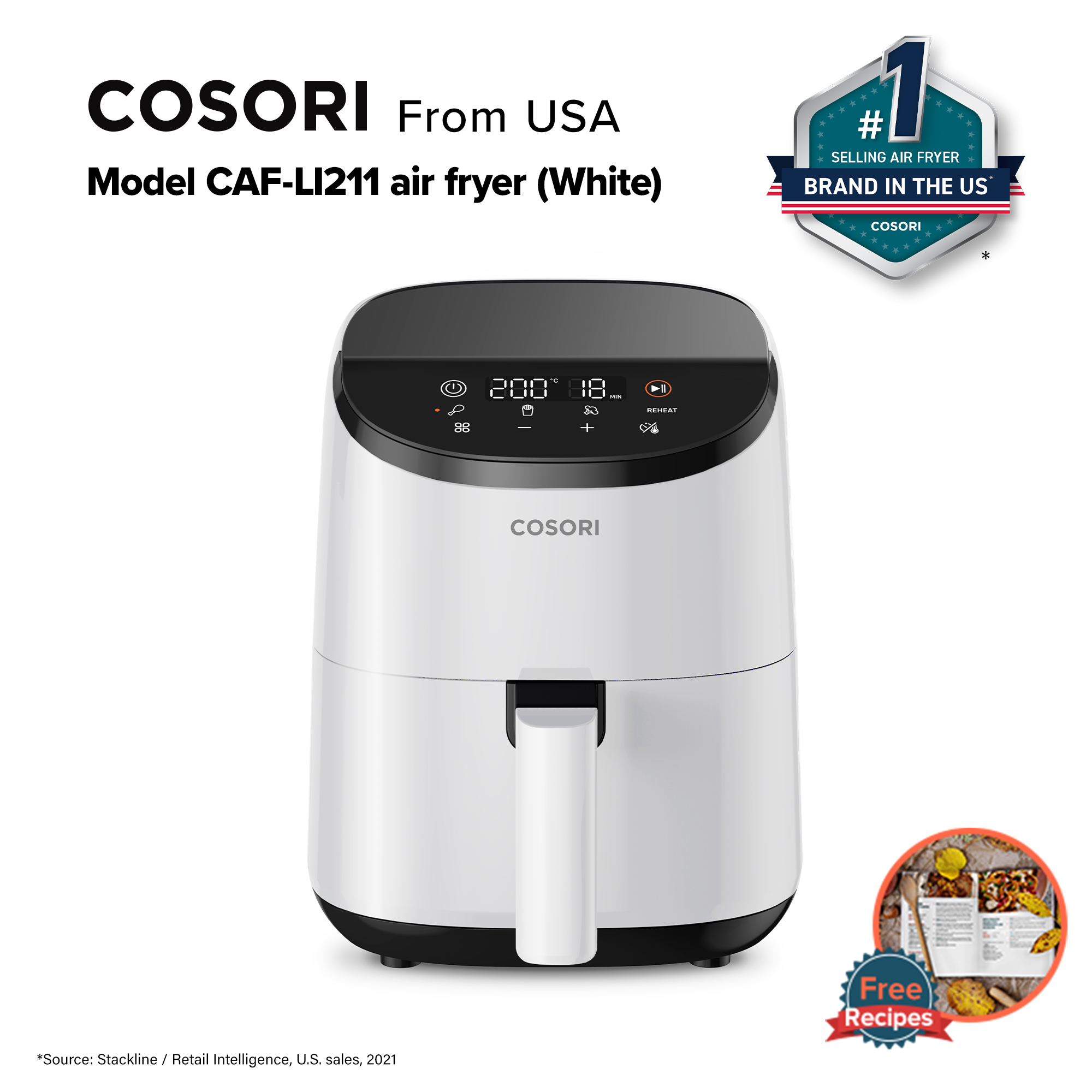 Cosori 2L 2.1 Quart Lite Mini Air Fryer CAF LI White