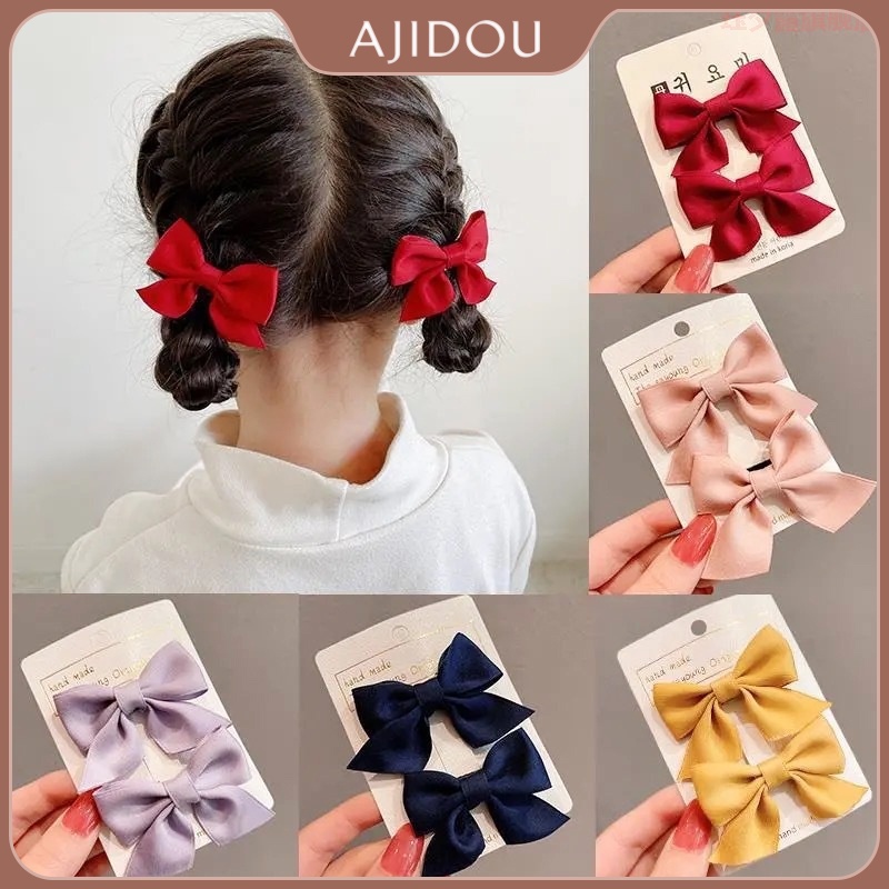 8PCS Pink Ribbon Bow Small Hair Clip Ins Sweet Cute Bangs Clip for