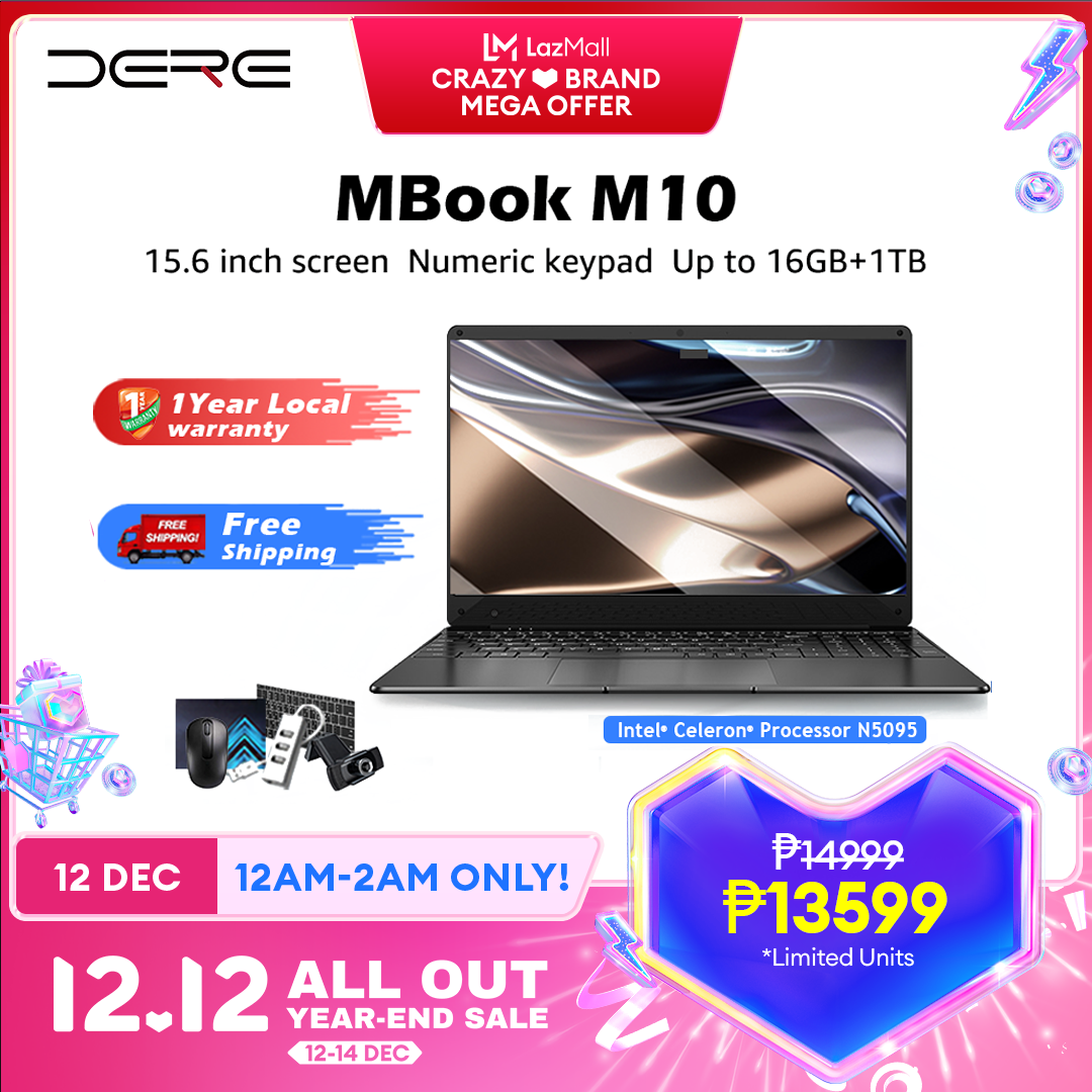 Lazada Philippines - ?Local Warranty?DERE MBook M10 Laptop Brand New Original 11th Gen Intel Celeron N5095 CPU Up to 2.9GHz 15.6 inch FHD Screen Windows 11 Backlit Keyboard Fingerprint unlock Computer PC ( Red/Silver/Black)