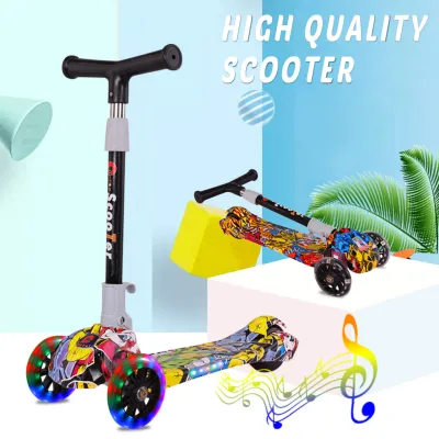 Color Graffiti Scooter for Kids Flash Wheel Foldable Kick Scooter LED Flashing Wheels Kids Scooter 3-level Height Adjustable Scooter For Kids 2-8 years old (1)