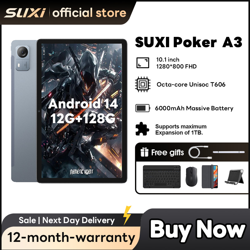 タブレットPC　Suxi Tablet Poker A3　Android14 SUXI Tablet Poker A3 10.1 Inch Android 14,12GB(4GB+8BG)RAM+