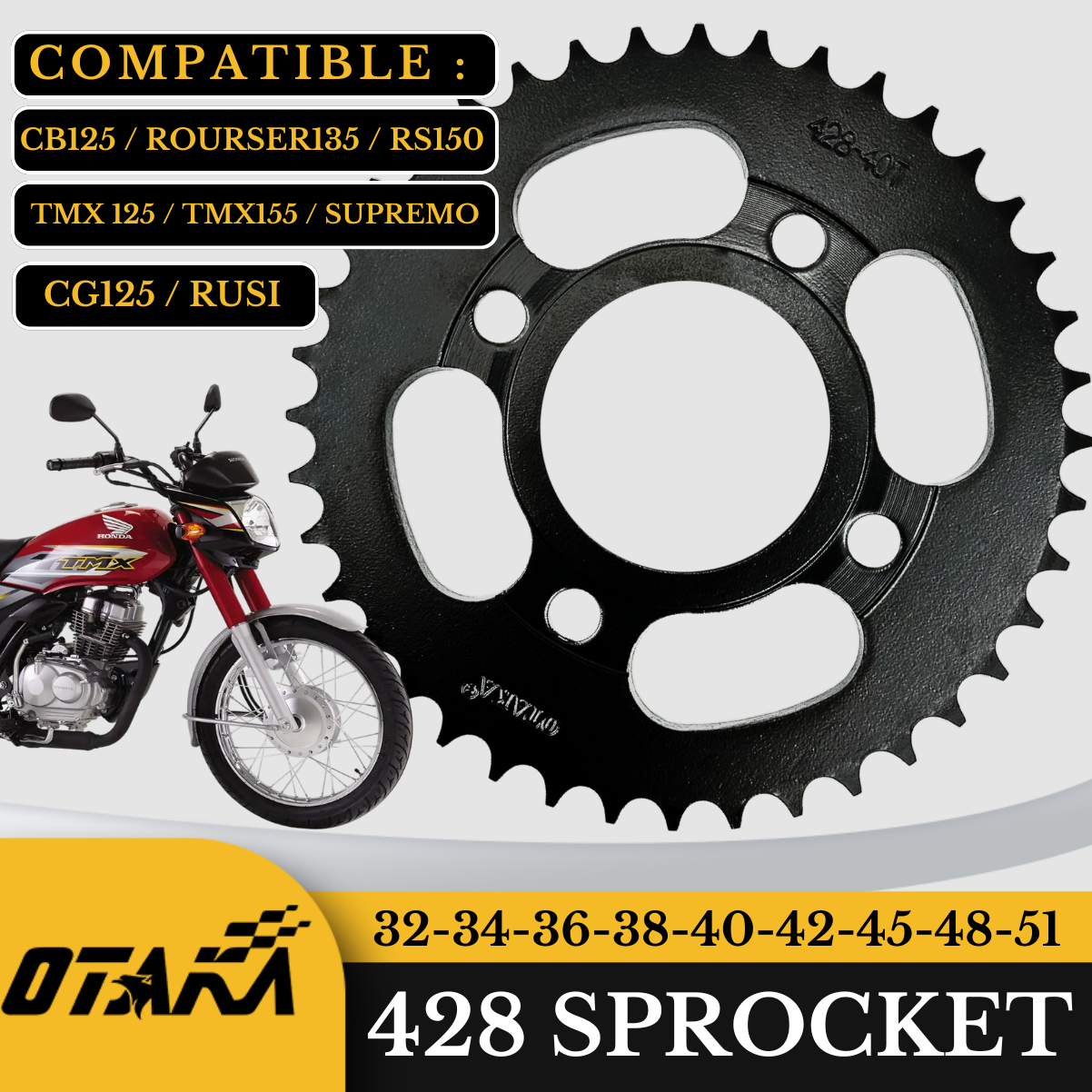 Rusi Neptune 125 Sprocket Set Gold Black Chain For Rusi125/150