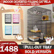 Foldable 4-Layer Cat Cage with Wheels and Litter Box
