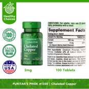 Puritan's Pride Chelated Copper 2mg, 100 Tablets
