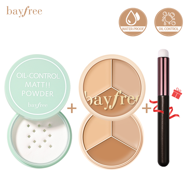 Discount on KIMUSE  shoes - SKU: Bayfree 3PCS Face Makeup Set Oil-control Matte Loose Powder + Cream Correcting Concealer Palette+Bru