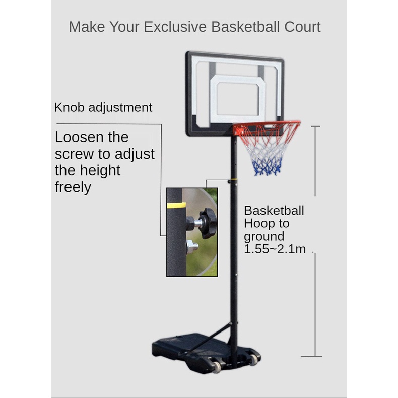 Portable Basketball Net Hoop Backboard Stand Set Adjustable Height 1.5-2.1M New 