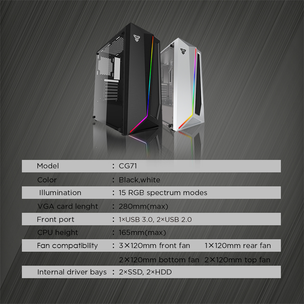 Fantech CG71 PULSE RGB Gaming Desktop Case | Black | White 1 Fantech CG71 PULSE RGB Gaming Desktop Case | Black | White