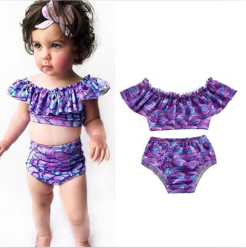 2PCS Baby Toddler Girls Swimwear Ruffle Bikini Set Swimsuits Kids Swimwear