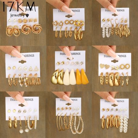 17KM Pearl Gold Earring Set - Women's Fashion Jewelry